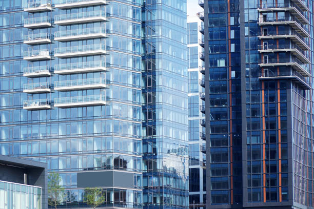 istock close up on modern office building skyscraper with blue glass wall 2155613854