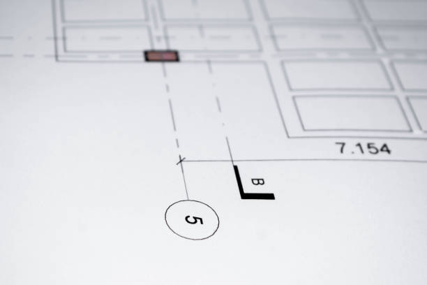 Detail of symbols in architectural and constructive plan. Axes and dimensions
