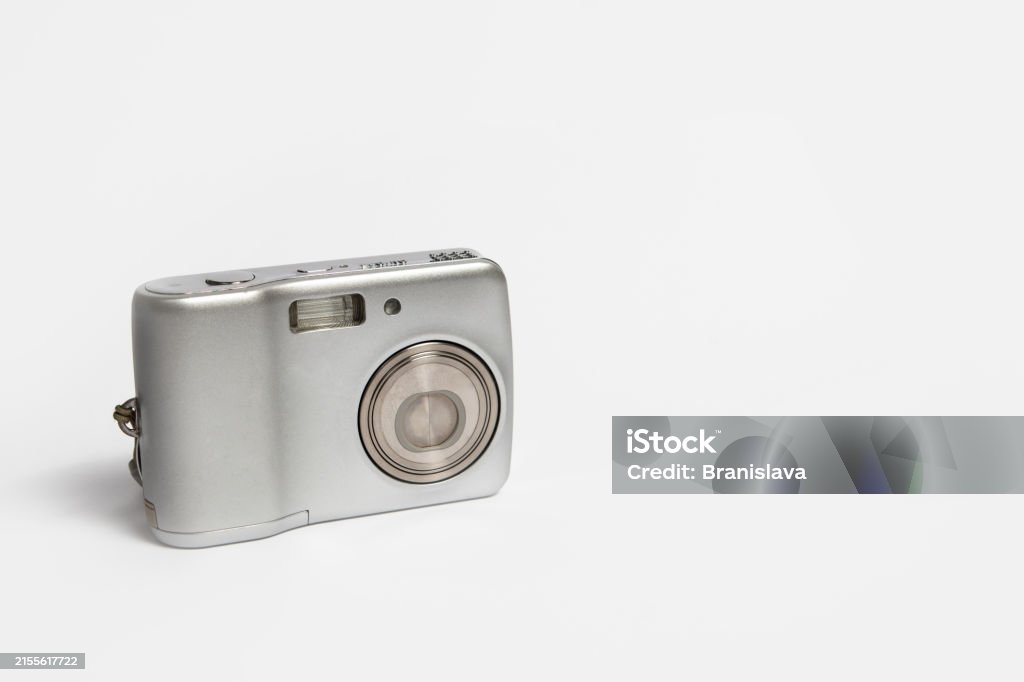 Silver Camera Screen An Old Silver Compact Digital Camera On White Background Stock Photo ...