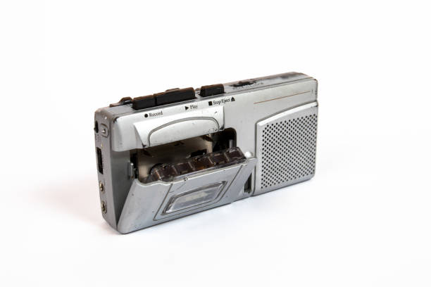 istock Vintage micro cassette recorder isolated on white 2155617999
