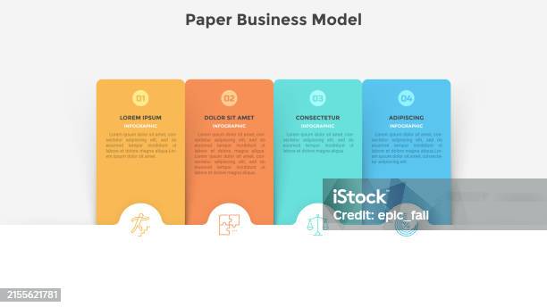 Project Planning Retangular Image Business Model With Four Rectangular Elements Or Paper Cards Placed In ...