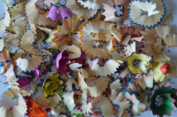 istock Colorful pencil shavings left over from the sharpening process 2155626113