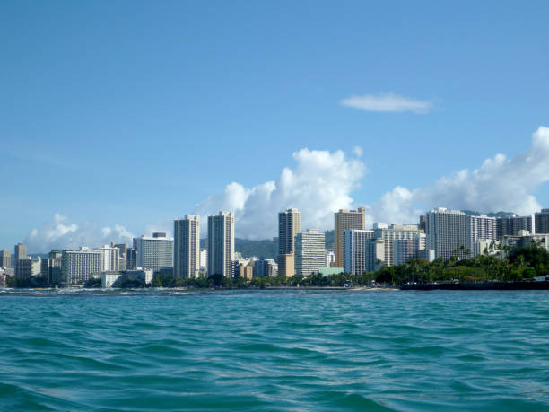istock Serene Ocean View With City Skyline Against Clear Blue Sky 2155648485