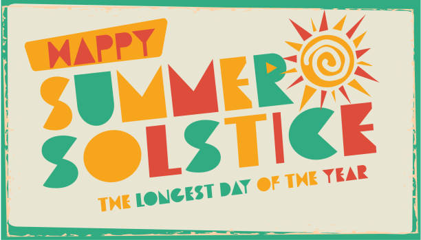 illustrazioni stock, clip art, cartoni animati e icone di tendenza di felice saluto di giugno del solstizio d'estate con il sole e i raggi di sole modello di design di saluto banner web - solstizio-destate