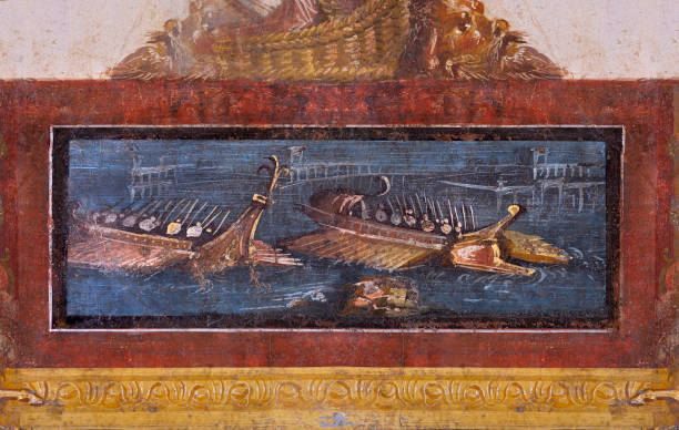 istock Pompeii fresco painting war ships 2155652413