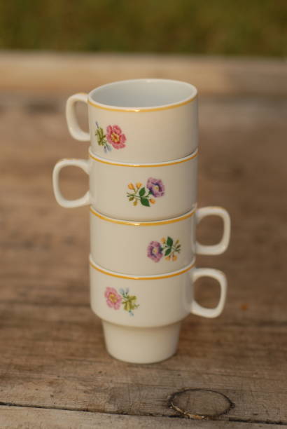 istock Stacked Vintage Teacups with Floral Design 2155653630