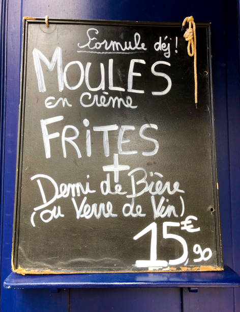 istock Paris, France: Handwritten Blackboard Menu FRIED MUSSELS 2155660887