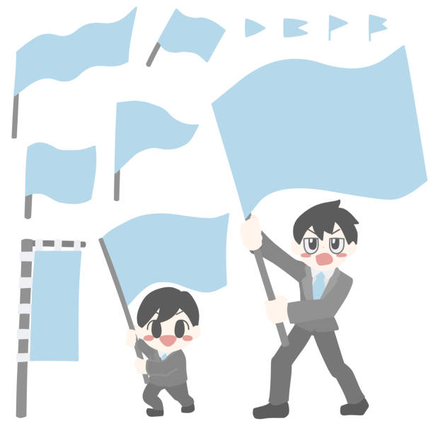 istock Illustration set of various flags and a man in a suit holding a flag 2155663850