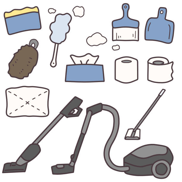 ilustraciones, imágenes clip art, dibujos animados e iconos de stock de conjunto de ilustración deformada simple de varias herramientas de limpieza - popping baile urbano