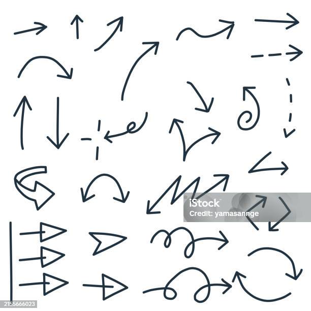 Line Drawing Arrow Pattern Line Drawing Set Of Simple Handdrawn Arrows In Various Shapes Stock ...
