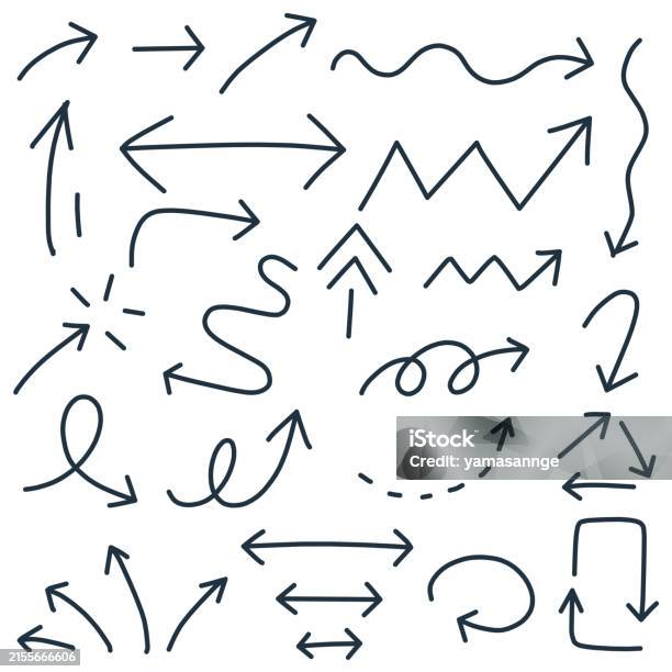 Line Drawing Arrow Pattern Line Drawing Set Of Simple Handdrawn Arrows In Various Shapes Stock ...