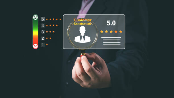 istock Customer Experience Concept, Best Excellent Services for Satisfaction present by Opened Hand of Client giving a Five Star Rating 2155675598
