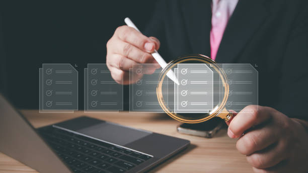 istock Business performance checklist, businessman using pen doing online checklist survey, filling out digital form checklist, take an assessment, questionnaire, evaluation, online survey, online exam. 2155675957
