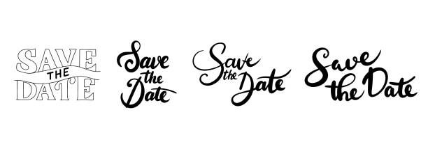 Collection of Save the Date text lettering. Collection of Save the Date text lettering. Hand drawn vector art. save the date font stock illustrations