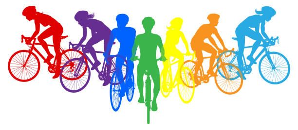 Cyclists Bikes Silhouette Bike Cyclist People Set A sport active fitness sports healthy lifestyle silhouette cyclist people on bikes people silhouettes set female mountain biker silhouette stock illustrations