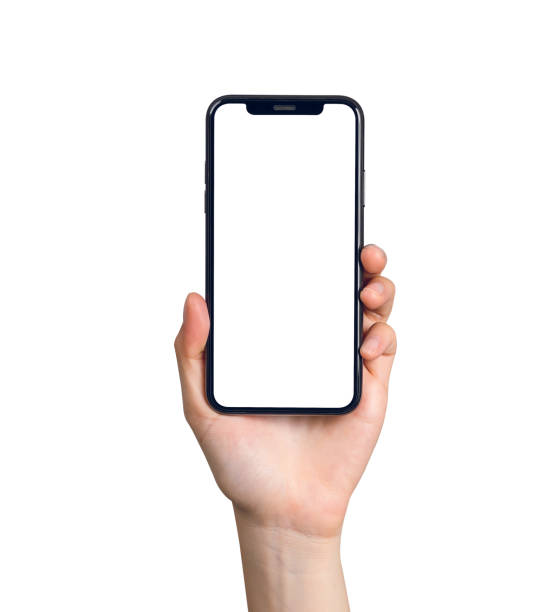 istock Hand holding smartphone mockup of blank screen for graphic display montage. 2155679412