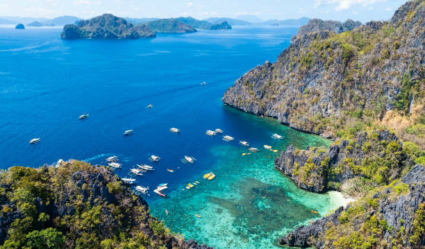 istock Coron, Palawan, Philippines, aerial view of beautiful lagoons and limestone cliffs. 2155682461