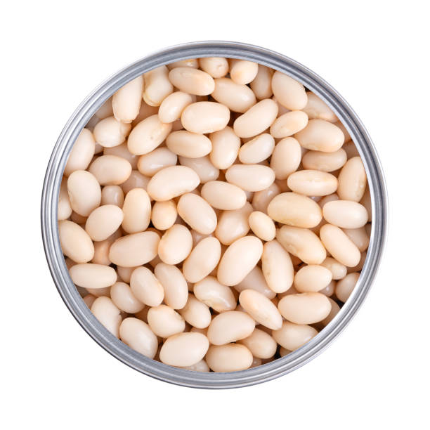 istock White kidney beans, canned cannellini beans in opened can, from above 2155684232