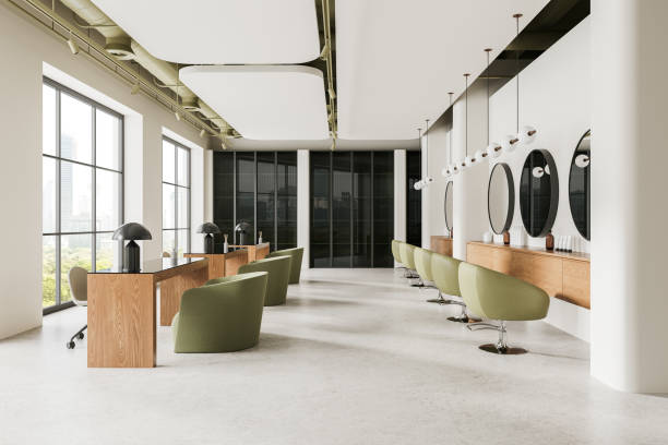 istock White and green beauty salon and nail studio interior 2155684513