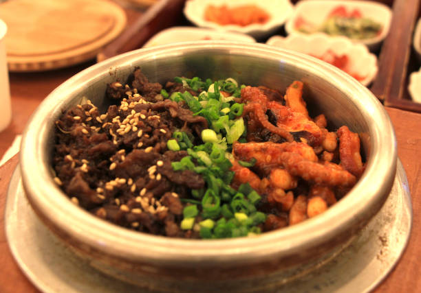 Korean Bibimbap with Grilled Beef and Spicy Octopus