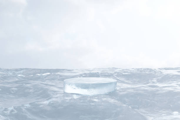 istock Abstact 3d render winter scene and Natural background, Ice podium on the ice ground for product display, advertising, mockup or etc 2155688432