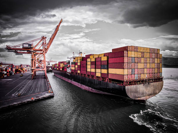 istock Container ship at port, cargo freight transportation. Approaching to port. 2155695175