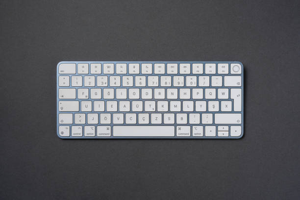 istock Blue Turkish F keyboard on dark gray background 2155695802