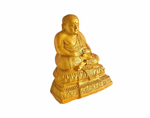 istock Phra Sangkajai isolated on white background. Smiling happy buddha. Amulet buddha statue. Buddhism concept 2155697573