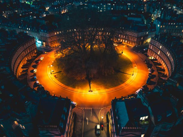 Drone view of historic Bath in UK