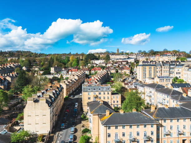 Drone view of historic Bath in UK