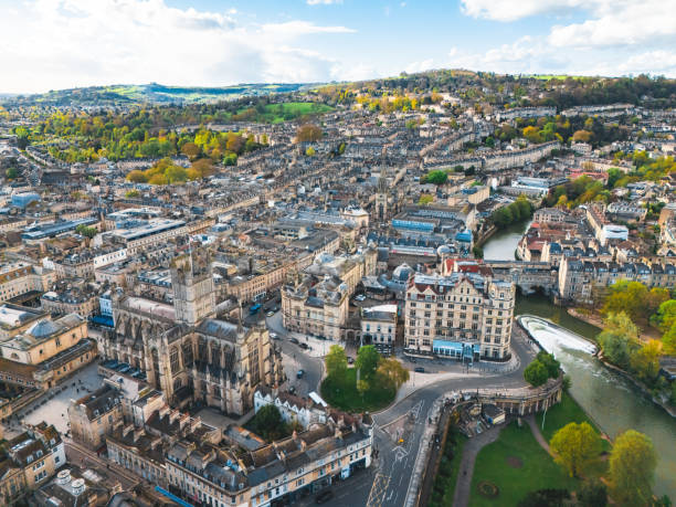 istock Drone view of Pulteney bridge in Bath, Englandin UK 2155698497