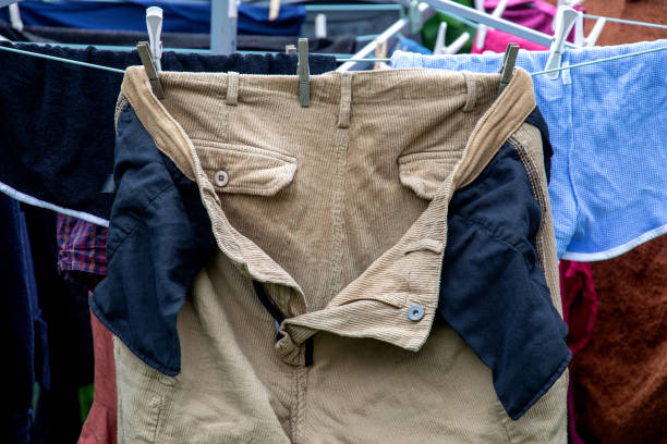 Corduroy Trousers Drying on a Garden Washing Line