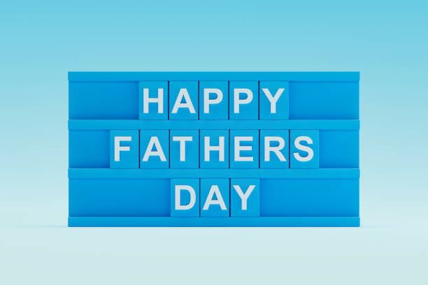 Happy Fathers Day on light box, blue background, Digitally generated image. 3d render.