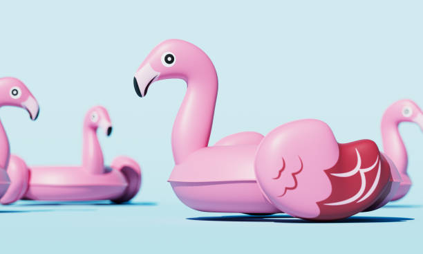 istock Inflatable Flamingo Tube on Blue Background. 3D Rendering 2155720805