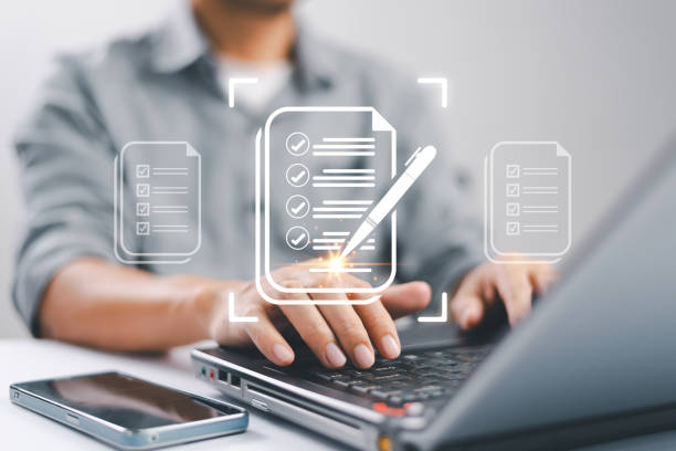 istock E-signing, Digital electronic signature, document management, paperless business office. Businessman sign e document digital computer, release electronic  pencil mobile technology, Online contract 2155721643