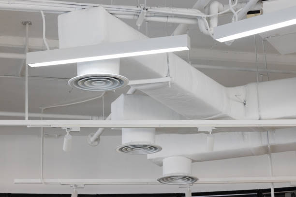 istock A white ceiling with a series of vents and lights 2155723574
