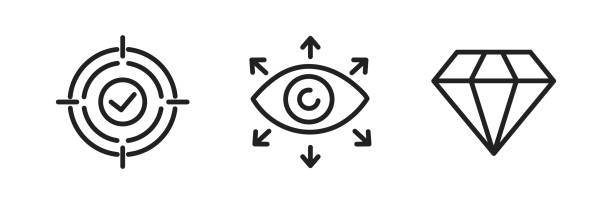 illustrations, cliparts, dessins animés et icônes de ensemble d’icônes mission, vision et valeurs. concept commercial. illustration vectorielle - contrôle