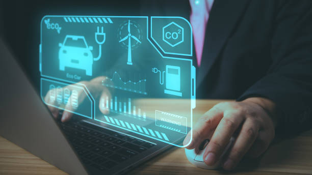 istock Businessman using a laptop working in energy conservation, save planet, earth day, sustainable living, ecology environment, climate emergency action, world environment day, global warming content. 2155729051