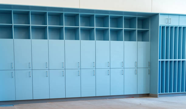 istock Newly build cabinmates painted blue 2155731196