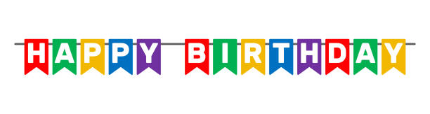 istock happy birthday vector flags garland, kids party decoration template, jubilee best wishes 2155732151
