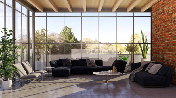 istock Large luxury modern bright interiors Living room mockup illustration 3D rendering image 2155733005
