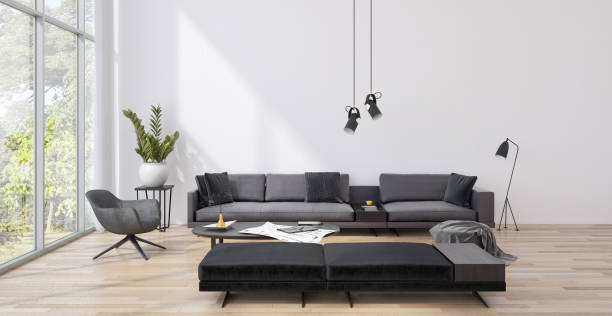 istock Large luxury modern bright interiors Living room mockup illustration 3D rendering image 2155735986