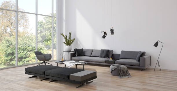 istock Large luxury modern bright interiors Living room mockup illustration 3D rendering image 2155736003