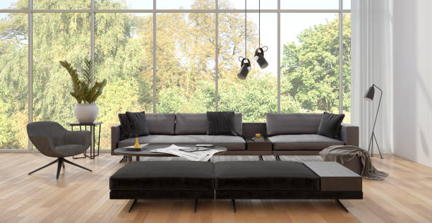 istock Large luxury modern bright interiors Living room mockup illustration 3D rendering image 2155736015