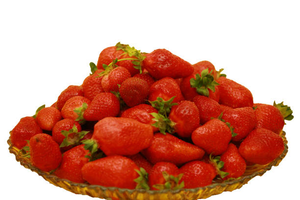 Ripe red strawberries drying on light surface flat lay top view