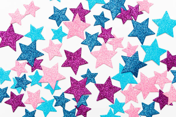 Ethereal bokeh effect with vivid star-shaped lights in various colors, creating a captivating festive and celebratory mood for occasions like holidays, parties, and cheerful events.