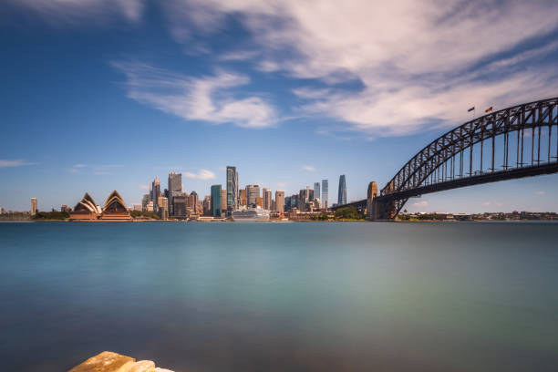 Long exposure of the amazing Sydney Harbour Bridge and Sydney's Downtown from the north bank namely Mattawunga.