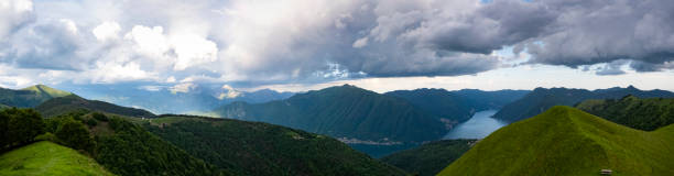 Landscape of Lake Como at sunset from Intelvi Valley