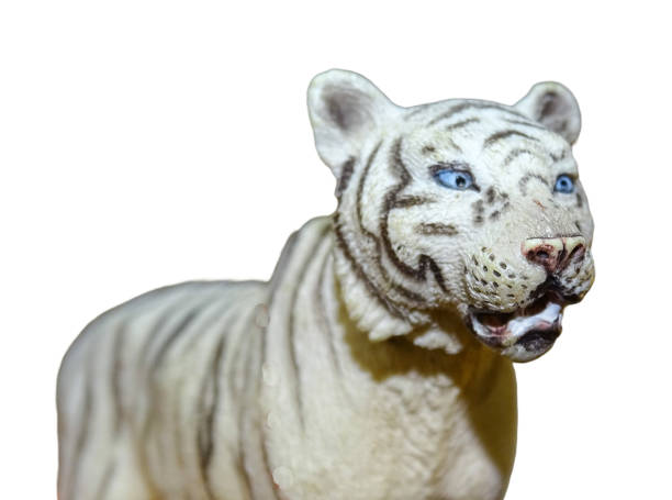 istock White tiger toy portrait. Tiger toy 2155740480