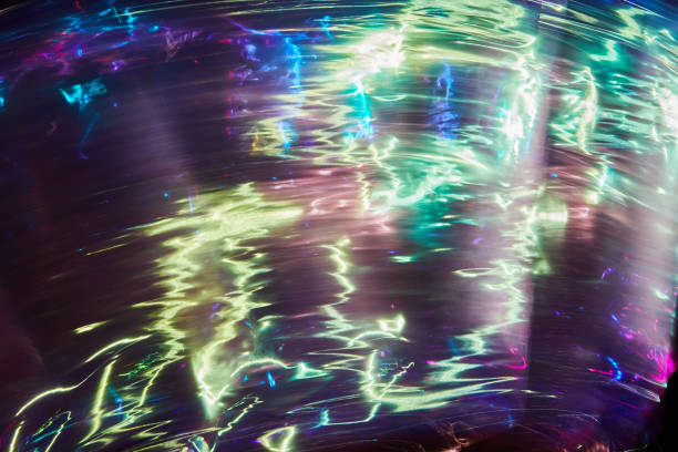 Futuristic curve gradient. Musical abstract concept. Sound wave dark background. Signal glow Rainbow pattern. Audio motion.